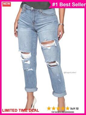 High Waist Skinny Ripped Denim Jeans Stretch Cropped